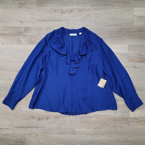 NWT Coldwater Creek Plus Size 3X Ruffle Front Shimmer Shirt Lyocell Satin Sheen - Picture 1 of 8